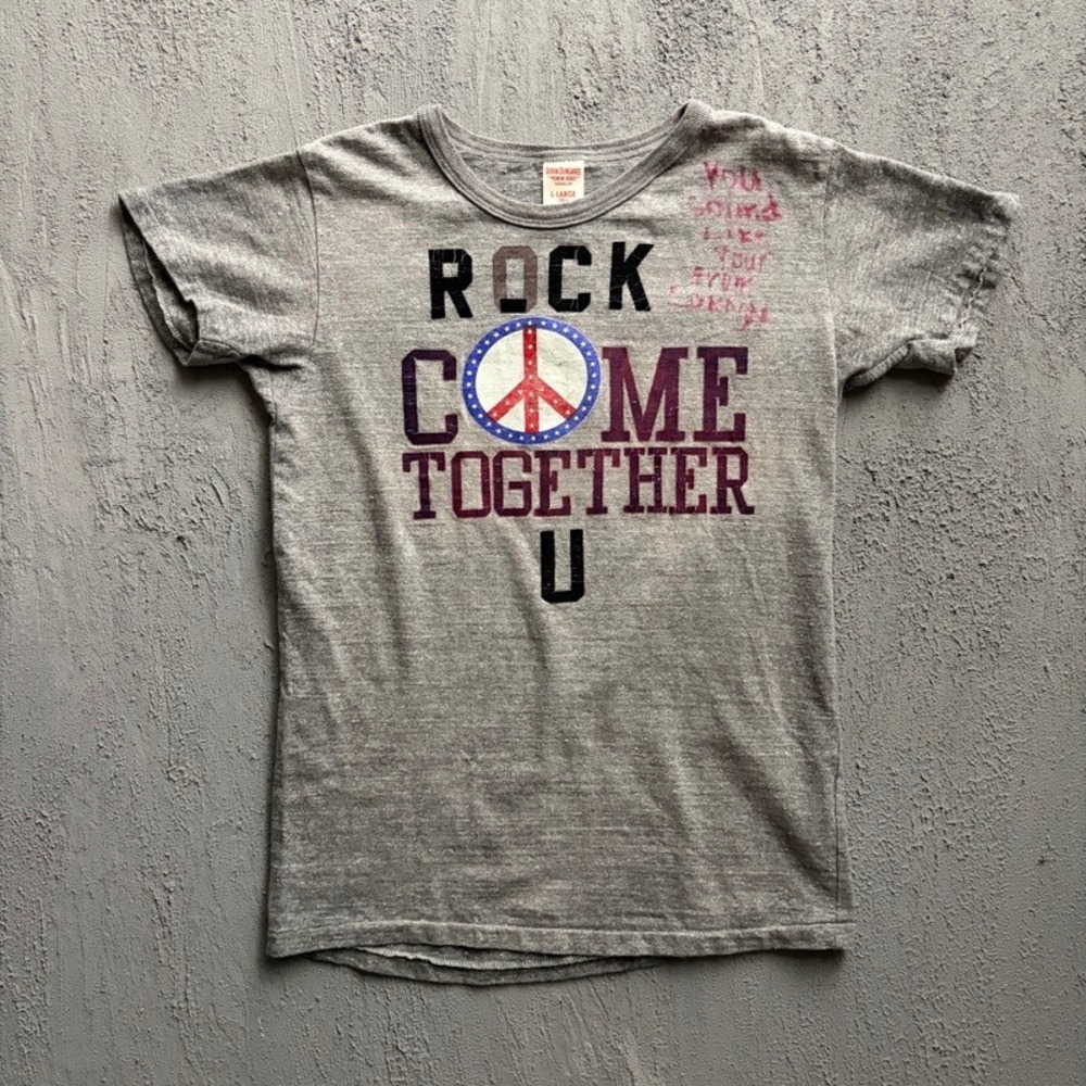Denim & Dungaree Shirt 160CM Large Grey Rock Come Together Peace Japan Baby Tee